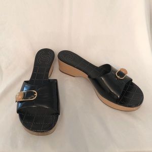 Chanel black patent leather sandals